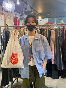 「Dickies（ディッキーズ）のアイテム（シャツ/ブラウス、ブルー系）」を使った、itsukiさん（メンズ・172cm）の夏コーディネート