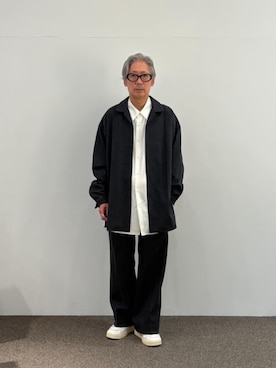 「onegravity（ワングラビティ）のonegravity / ハイツイストコットンジョーゼット リラックスシャツ（シャツ/ブラウス、ホワイト系）」を使った、ESTNATION MENSさん（メンズ・164cm）の秋コーディネート