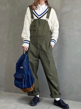 「GUコーデ」｜「アイテム（オールインワン・サロペット）」を使った、おと.さん（レディース・165cm）の春コーディネート