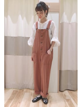 「アイテム（オールインワン・サロペット、オレンジ系）」を使った、torikaiさん（レディース・160cm）の秋コーディネート