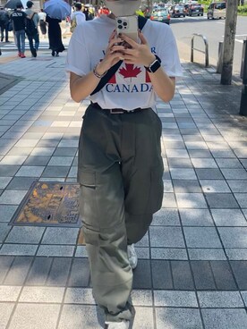 「coca（coca）（コカ）のアイテム（ショルダーバッグ、ブラック系）」を使った、あーチャンさん（レディース）の夏コーディネート