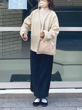 「Chillfar（チルファー）のアイテム（ノーカラージャケット）」を使った、DOUDOUさん（レディース・156cm）の春コーディネート