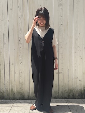 「Samansa Mos2 blue（サマンサモスモスブルー）のアイテム（サロペット/オーバーオール）」を使った、natsumiさん（レディース・155cm）の夏コーディネート