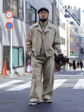 「schott（ショット）のアイテム（ブルゾン）」を使った、今野太那さん（メンズ・175cm）の春コーディネート