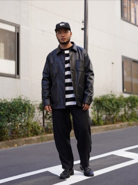 「ハロウィン」｜「アイテム（ライダースジャケット）」を使った、今野太那さん（メンズ・175cm）の秋コーディネート