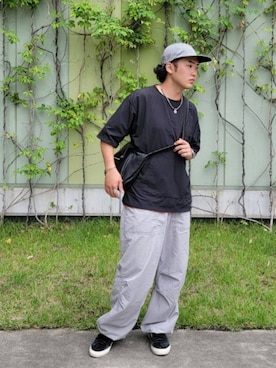 「schott（ショット）のアイテム（バッグ）」を使った、今野太那さん（メンズ・175cm）の夏コーディネート