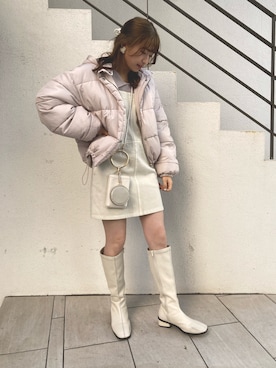 「one after another NICE CLAUP（ワンアフターアナザーナイスクラップ）のアイテム（ジャンパースカート）」を使った、MOEKA(イエベ春/骨格ナチュラル)さん（レディース・157cm）の冬コーディネート