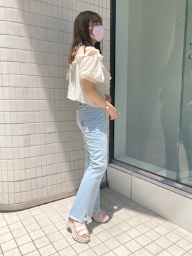 「one after another NICE CLAUP（ワンアフターアナザーナイスクラップ）のスニーカー底グルカサンダル（サンダル）」を使った、MOEKA(イエベ春/骨格ナチュラル)さん（レディース・157cm）の夏コーディネート