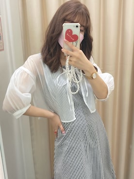 「one after another NICE CLAUP（ワンアフターアナザーナイスクラップ）のノースリーブワンピース　前後2wayブラウスセット（ワンピース、ブラック系）」を使った、MOEKA(イエベ春/骨格ナチュラル)さん（レディース・157cm）の夏コーディネート