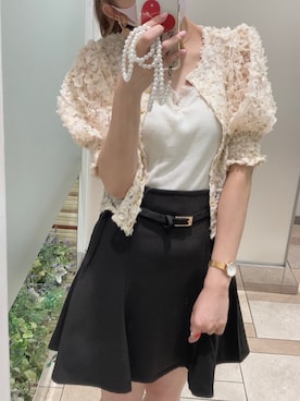 「one after another NICE CLAUP（ワンアフターアナザーナイスクラップ）の3Dレース羽織（シャツ/ブラウス、ホワイト系）」を使った、MOEKA(イエベ春/骨格ナチュラル)さん（レディース・157cm）の夏コーディネート