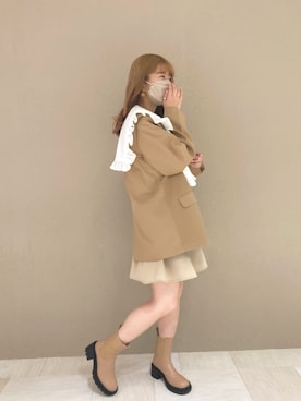 「one after another NICE CLAUP（ワンアフターアナザーナイスクラップ）のビッグカラーマルチWAYジャケット/premium order（テーラードジャケット、ベージュ系）」を使った、MOEKA(イエベ春/骨格ナチュラル)さん（レディース・157cm）の夏コーディネート