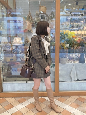 「one after another NICE CLAUP（ワンアフターアナザーナイスクラップ）のセットアップあり　マルチWAYテーラードジャケット（テーラードジャケット、ブラウン系）」を使った、MOEKA(イエベ春/骨格ナチュラル)さん（レディース・157cm）の秋コーディネート