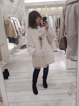 「OLIVE des OLIVE（オリーブデオリーブ）のアイテム（ノーカラーコート）」を使った、ゆい。さん（レディース・150cm）の冬コーディネート