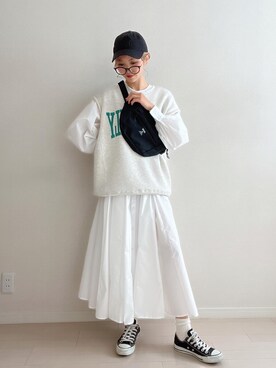 「ECRIRE（エクリール）の【yun_wearコラボ】ボリュームスリーブサーキュラーフレアロング丈ワンピース（シャツワンピース）」を使った、soriso0712さん（レディース・163cm）の春コーディネート