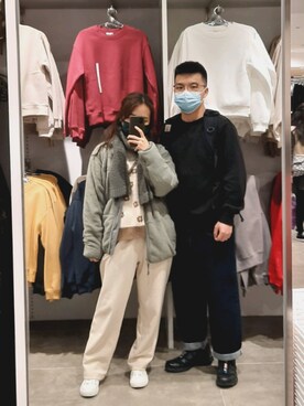 「UNIQLO（ユニクロ）のアイテム（パンツ、ベージュ系）」を使った、peikさん（レディース・153cm）の冬コーディネート