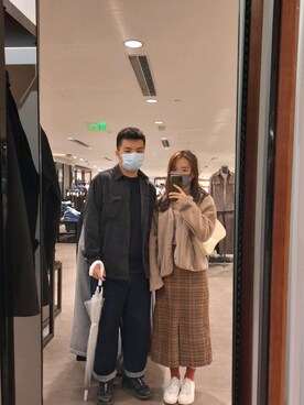 「BEAMS（ビームス）のアイテム（トップス、ブラウン系）」を使った、peikさん（レディース・153cm）の冬コーディネート