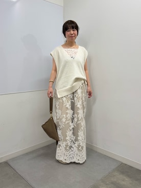 「GALLARDAGALANTE（ガリャルダガランテ）のサイドスリットニット（ニット/セーター、ホワイト系）」を使った、gg__miyaさん（レディース・150cm）の春コーディネート