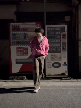 「アイテム（ジャケット/アウター、ピンク系）」を使った、imnotkmjnnさん（メンズ・173cm）の春コーディネート