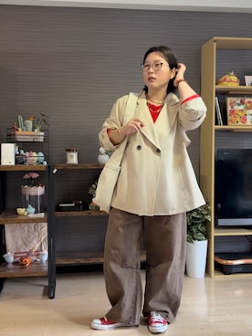 「秋先取りコーデ」｜「アイテム（トレンチコート）」を使った、真波(Manami)さん（レディース・153cm）の秋コーディネート