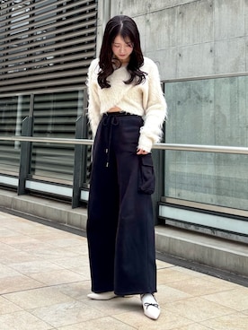 「アイテム（スウェットパンツ）」を使った、hanaさん（レディース・158cm）の冬コーディネート