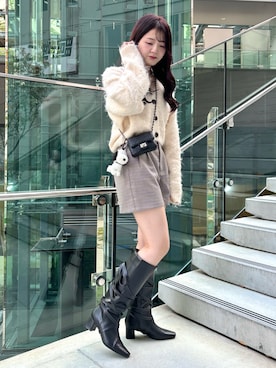 「EVOL（イーボル）のアイテム（ブーツ）」を使った、hanaさん（レディース・158cm）の冬コーディネート