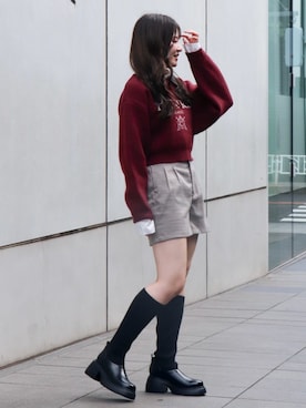 「EVOL（イーボル）のアイテム（ブーツ）」を使った、hanaさん（レディース・158cm）の秋コーディネート