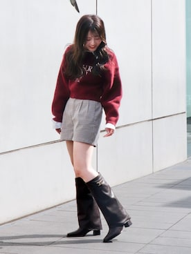 「EVOL（イーボル）のアイテム（ブーツ）」を使った、hanaさん（レディース・158cm）の秋コーディネート