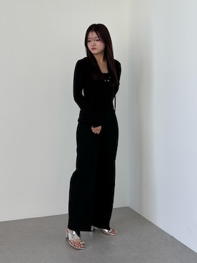 「MUCENT（ムセント）のルエン シグネチャースリムフードパーカー (4カラー)（パーカー、ブラック系）」を使った、hanaさん（レディース・158cm）の夏コーディネート