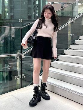 「EVOL（イーボル）のアイテム（ブーツ）」を使った、hanaさん（レディース・158cm）の秋コーディネート
