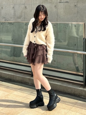 「EVOL（イーボル）のアイテム（ブーツ）」を使った、hanaさん（レディース・158cm）の秋コーディネート
