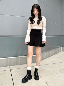 「EVOL（イーボル）のアイテム（ブーツ）」を使った、hanaさん（レディース・158cm）の秋コーディネート