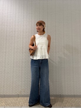 「KBF（ケイビーエフ）のアイテム（パンツ）」を使った、ナガタエリさん（レディース・158cm）の夏コーディネート