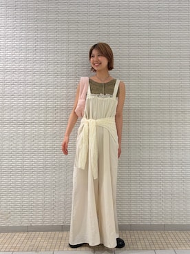 「KBF（ケイビーエフ）のフーディーレーストップス（Tシャツ/カットソー、ホワイト系）」を使った、ナガタエリさん（レディース・158cm）の夏コーディネート