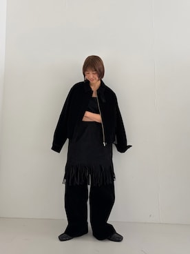 「KBF（ケイビーエフ）のピーチスキンオーバルパンツ（その他パンツ、ブラック系）」を使った、ナガタエリさん（レディース・158cm）の夏コーディネート