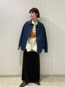 「アイテム（バンダナ/スカーフ）」を使った、ナガタエリさん（レディース・158cm）の秋コーディネート