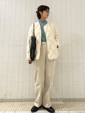 「RODE SKO（ロデスコ）のタッセル付フラッフィトートバッグ（トートバッグ）」を使った、ナガタエリさん（レディース・158cm）の秋コーディネート