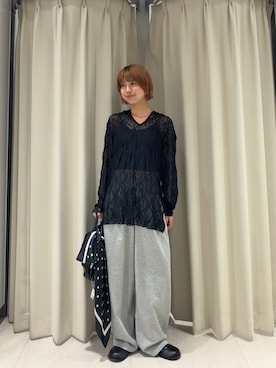 「KBF（ケイビーエフ）のフーディーレーストップス（Tシャツ/カットソー、ブラック系）」を使った、ナガタエリさん（レディース・158cm）の夏コーディネート