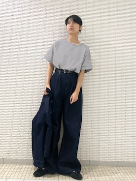 「アイテム（デニムジャケット）」を使った、ナガタエリさん（レディース・158cm）の夏コーディネート