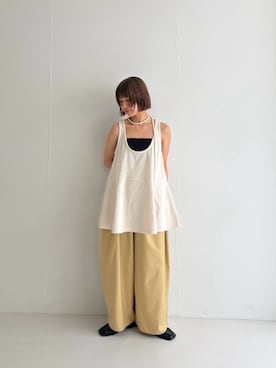 「KBF（ケイビーエフ）の2WAYローフレアミニワンピース（ワンピース、ホワイト系）」を使った、ナガタエリさん（レディース・158cm）の夏コーディネート