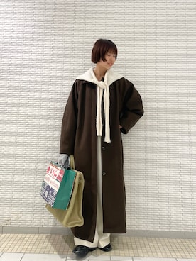 「アイテム（ステンカラーコート）」を使った、ナガタエリさん（レディース・158cm）の秋コーディネート