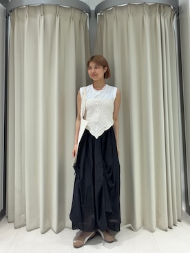 「KBF（ケイビーエフ）のスカラップデザイントライアングルスカーフ（バンダナ/スカーフ、その他）」を使った、ナガタエリさん（レディース・158cm）の夏コーディネート
