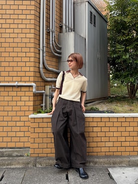 「KBF（ケイビーエフ）のレイヤードライクニットシャツ（ニット/セーター、イエロー系）」を使った、ナガタエリさん（レディース・158cm）の春コーディネート