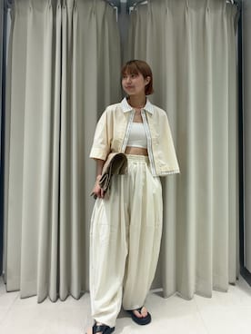 「KBF（ケイビーエフ）のレイヤードライクBOXシャツ（シャツ/ブラウス、イエロー系）」を使った、ナガタエリさん（レディース・158cm）の夏コーディネート