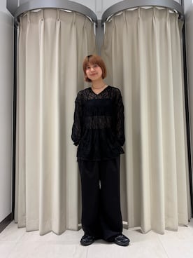 「KBF（ケイビーエフ）のフーディーレーストップス（Tシャツ/カットソー、ブラック系）」を使った、ナガタエリさん（レディース・158cm）の夏コーディネート