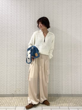 「アイテム（ハンドバッグ、ブルー系）」を使った、ナガタエリさん（レディース・158cm）の秋コーディネート