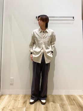 「URBAN RESEARCH（アーバンリサーチ）のnew basic　THOMAS MASON OVER SHIRTS（シャツ/ブラウス、ベージュ系）」を使った、daikiさん（メンズ・173cm）の春コーディネート