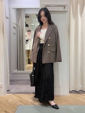 「Andemiu（アンデミュウ）のフロントパールリブカットソー/1043830（Tシャツ/カットソー、ホワイト系）」を使った、YUさん（レディース）の秋コーディネート