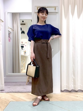 「Andemiu（アンデミュウ）のザツザイハイショクBAG995247（かごバッグ）」を使った、YUさん（レディース・153cm）の夏コーディネート