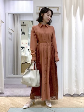 「アイテム（シャツワンピース）」を使った、YUさん（レディース・153cm）の秋コーディネート