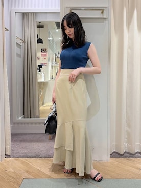 「Andemiu（アンデミュウ）のスカーフハンドルBAG639610（ハンドバッグ、ブラック系）」を使った、YUさん（レディース）の夏コーディネート